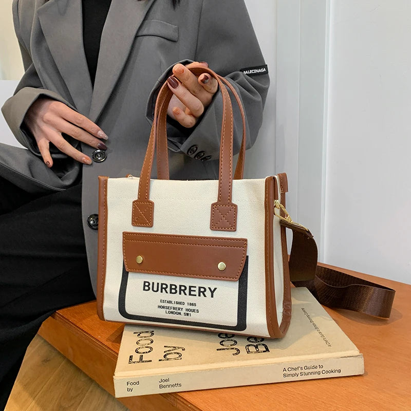 Trendy Letter Logo Crossbody Bag Women's Stylish Vintage Tote High-End Textured Leather Satchel Minimalist Party Purse Designer