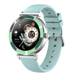 Smartwatch with a light blue strap on a white background