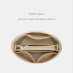 Beige pouch with a middle zipper on a white background