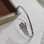 Feather Moissanite Silver Open Bracelet