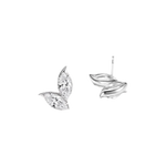 Silver leaf-shaped earrings on a white background