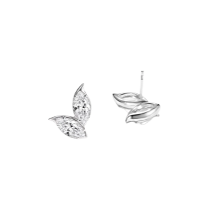 Silver leaf-shaped earrings on a white background
