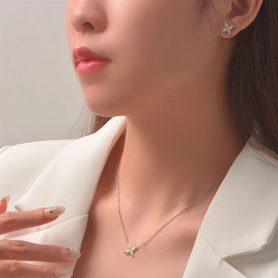 Moissanite Pendant Necklace for Women with S925 Sterling Silver Earrings Sparkling Jewelry Set Wedding Gift 1.2 Carat D Color