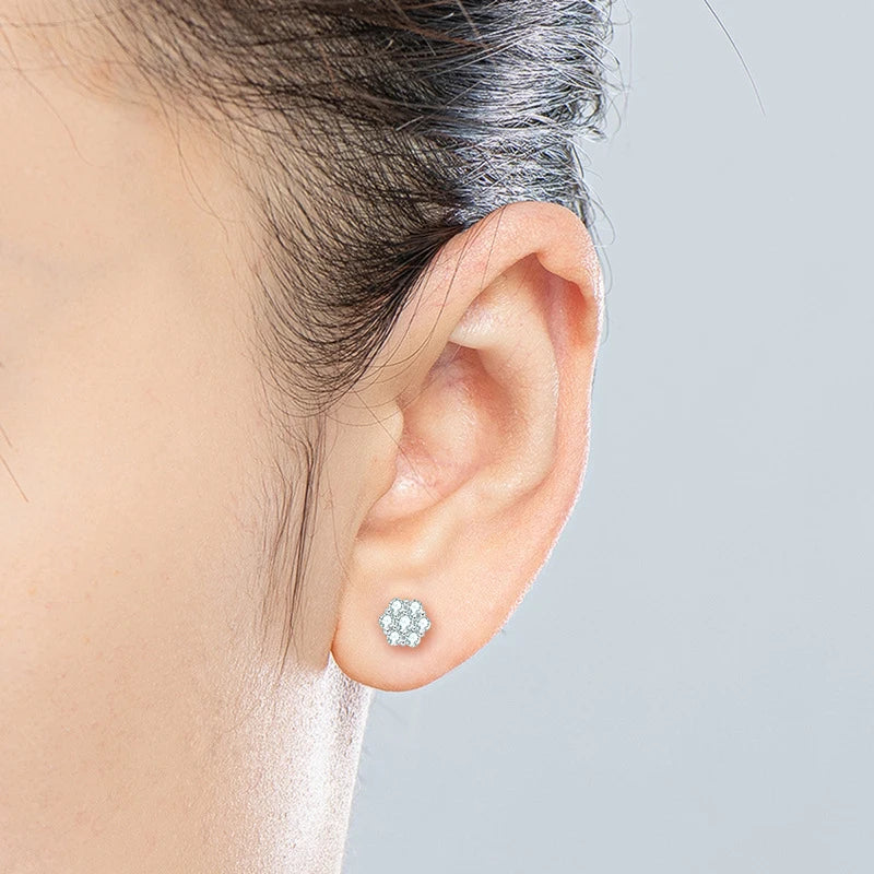 KNOBSPIN Moissanite Stud Earrings 18k White Gold Plated Sterling Silver D VVS1 Round Lab Diamond Ear Studs For Women Men