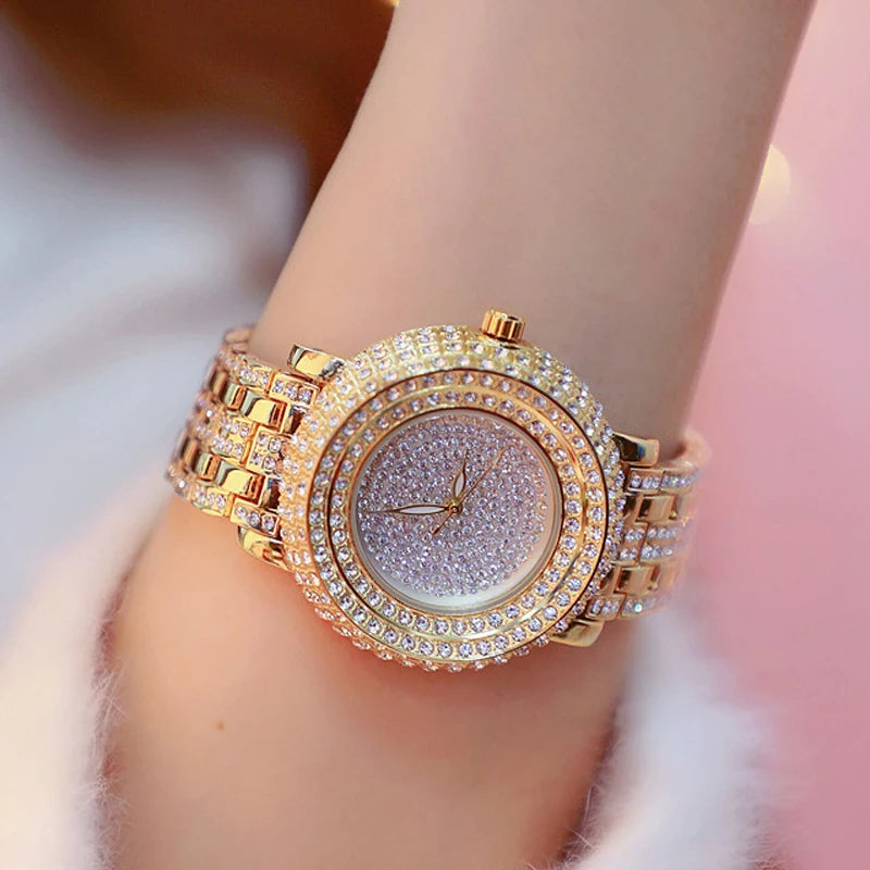 Fashion Luxury Crystal watch stainless steel Gold Quartz Watch Rhinestone Women Watches Clock female Ladies Dress Wristwatch