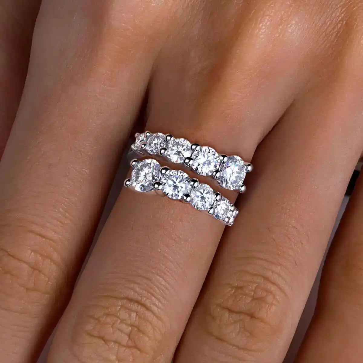 JoiasHome Gems Full moissanite Rings For Women Sparkling Flawless Lab Created Diamond Wedding Band S925 Sterling Silver Jewelry