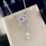 Elegant Pure Silver Waterdrop Diamond Pendant Necklace for Women Butterfly Knot Clavicle Chain Fresh Sweet Korean Style Vanaski