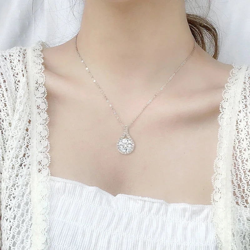 Real Moissanite Necklace 1-5ct for Women Sparkling S925 Sterling Silver Jewelry Water Drop Pendant Girls Birthday Gift