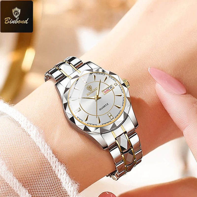 BINBONG Women Watches Luxury Fashion Watch Waterproof Luminous Date Stainless Quartz Ladies Wristwatch Girlfriend Lovers Gift