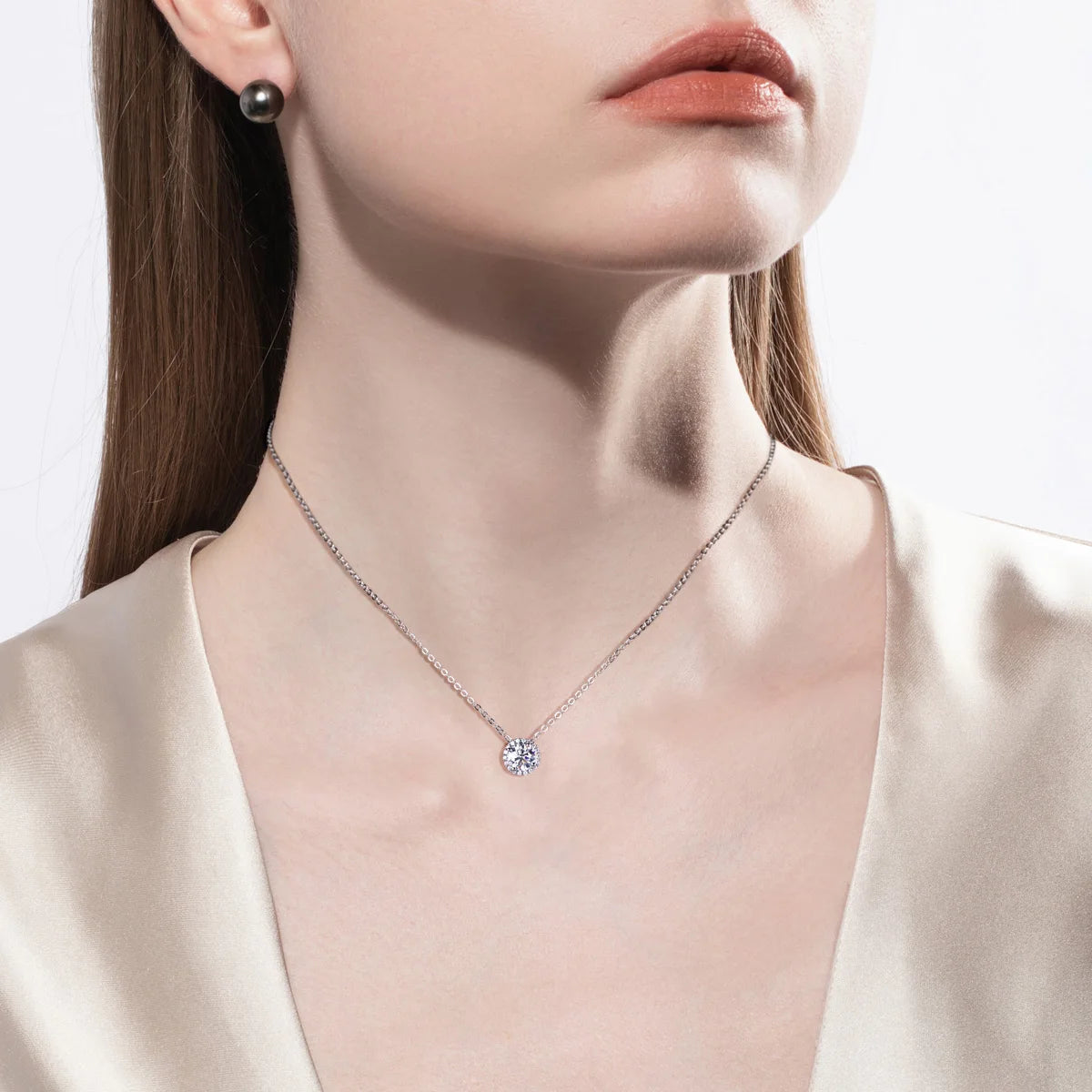 Moissanite Classic Clavicle 6.5MM   Pendant Necklace 925 Sterling Silver Wedding Anniversary Party Birthday Gift