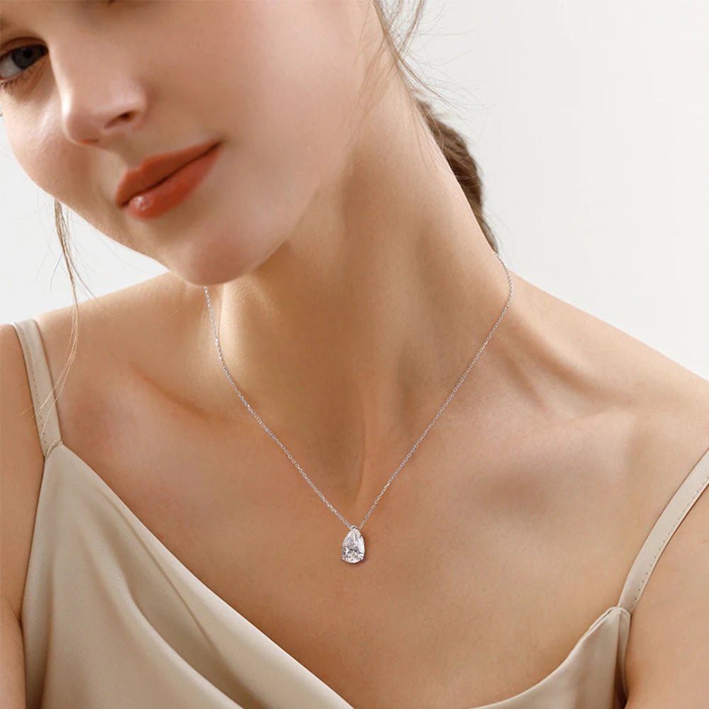 1/2/3/4CT Water Drop Moissanite Pendant Necklace for Women GRA Certified 925 Silver Pear Cut Solitaire Diamond Pendant Neckchain