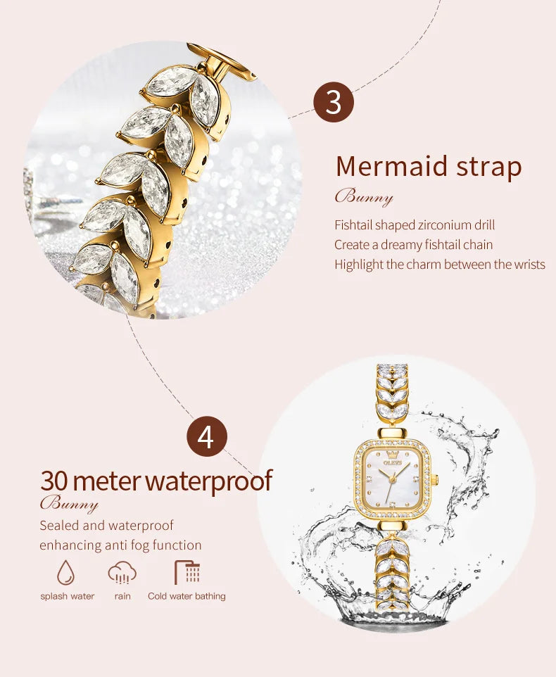 OLEVS 9987 Women's Watch Square Dial Waterproof Quartz Watch For Women Luxury Original Elegant Ladies Wristwatch Steel Strap Vanaski