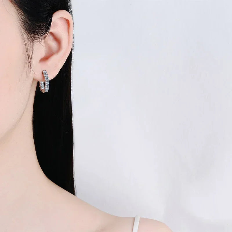 NeeTim 3mm D Color Moissanite Hoop Earring 925 Sterling Silver Plated with Gold Plated Earrings for Women Party Wedding Jewelry