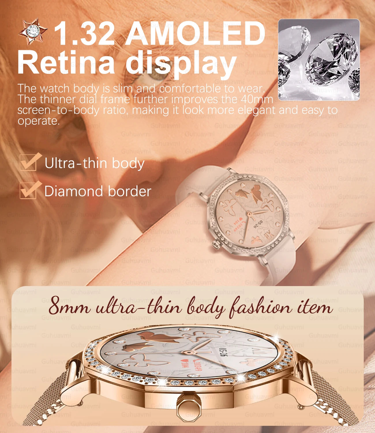 Luxury Women's Smartwatches Diamond Dial Fashion Smart Watch Heart Rate Monitor Sleep Tracking IP67 Waterproof For Android & IOS Vanaski