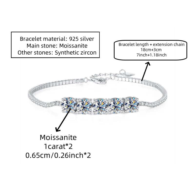 Silver bracelet with moissanite stones on a white background