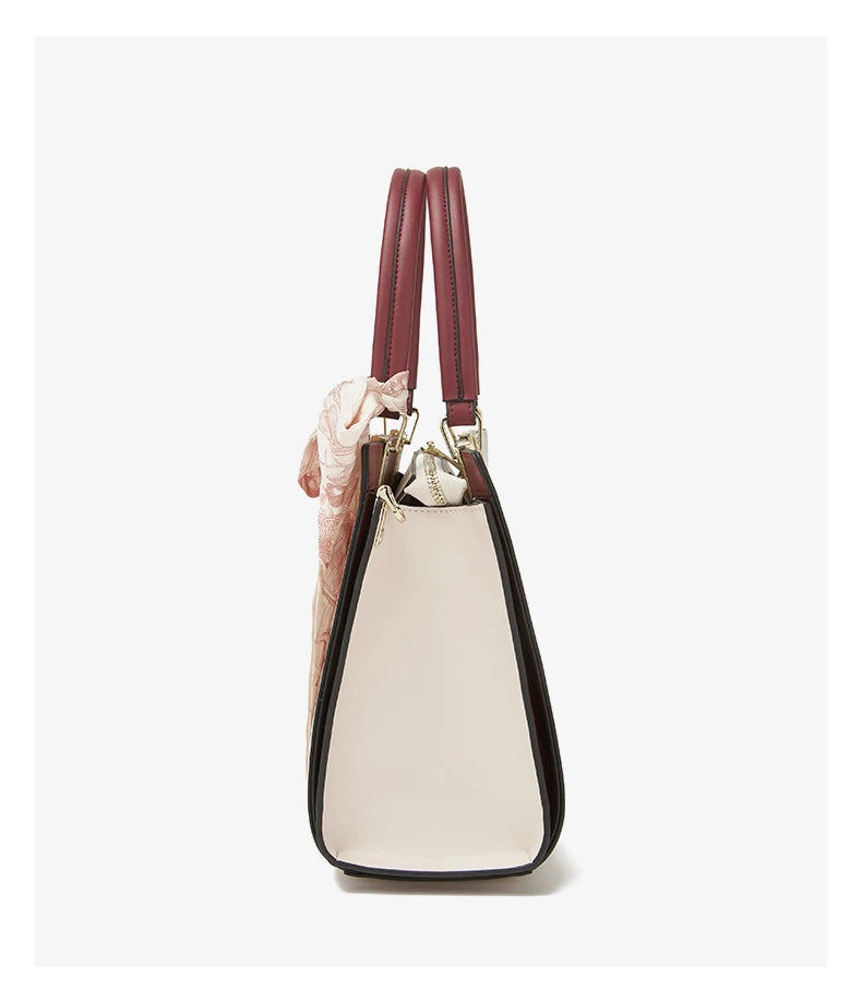 Handbag with a floral pattern on a white background