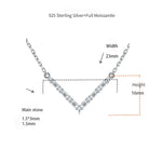 Diagram of a silver necklace with measurements on a white background