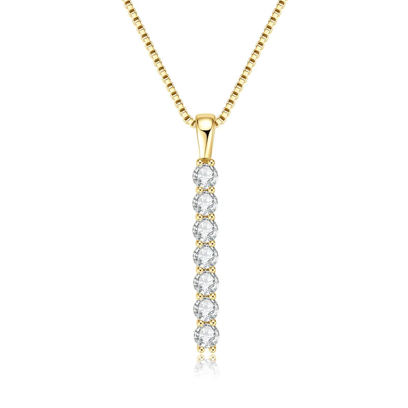Gold necklace with a diamond pendant on a white background