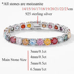 Multicolored gemstone bracelet with size and material information on a white background