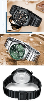 Three watches displayed with a focus on design and features.