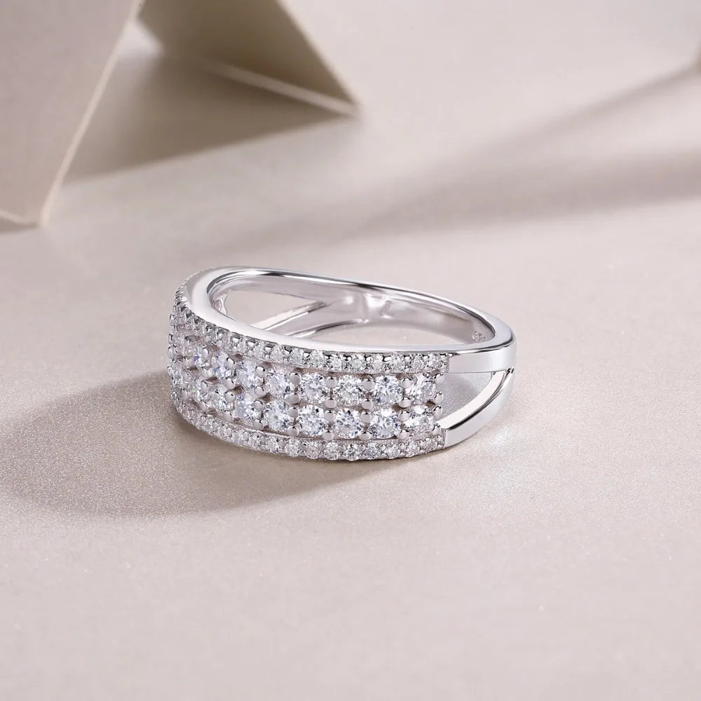 NKHOG Full Moissanite Rings For Women Men 925 Sterling Silver Luxury Eternity Diamond Band 18K Plated Fine Jewelry GRA Certified