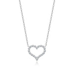 Heart-shaped diamond necklace on a white background