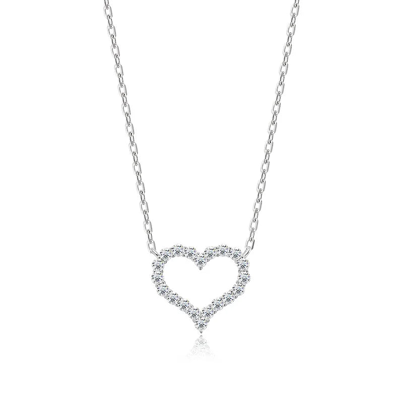 Heart-shaped diamond necklace on a white background
