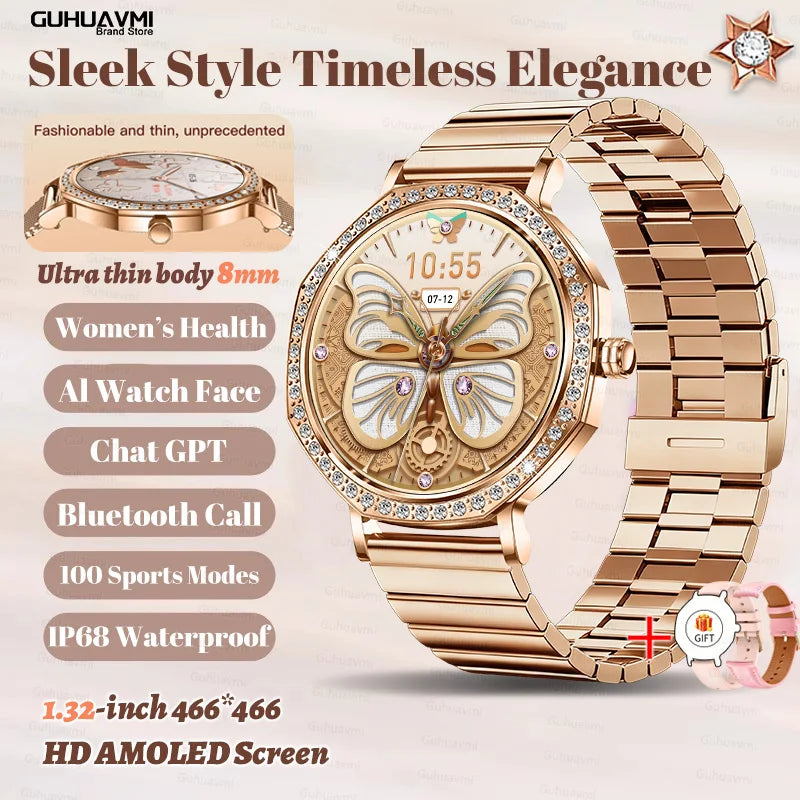 Luxury Women's Smartwatches Diamond Dial Fashion Smart Watch Heart Rate Monitor Sleep Tracking IP67 Waterproof For Android & IOS Vanaski