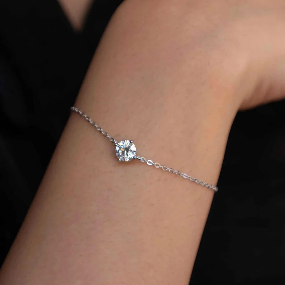 Certified 1 Carat Moissanite Bracelet for Women Real S925 Silver Classic Lab Diamond Adjustable Hand Chain Wedding Jewelry Gift