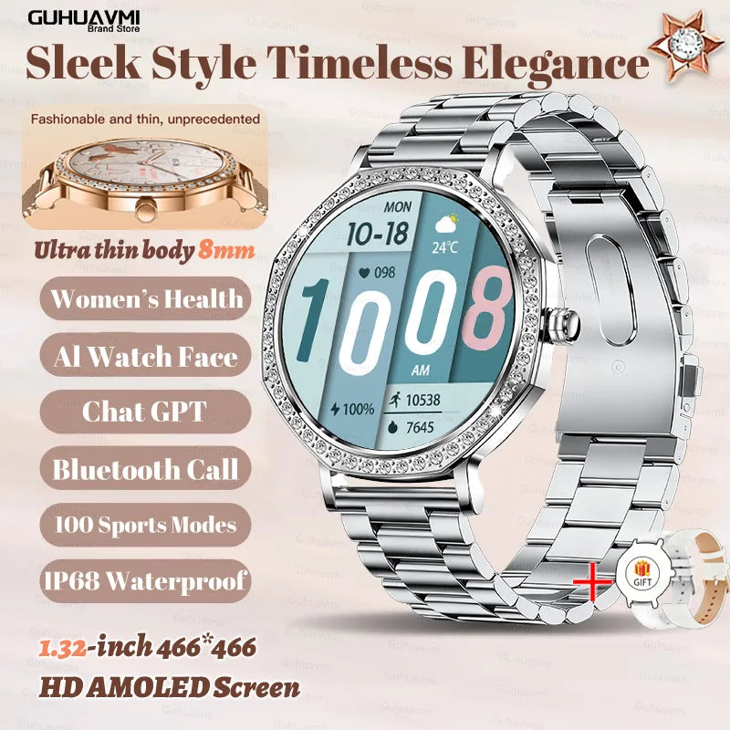 Luxury Women's Smartwatches Diamond Dial Fashion Smart Watch Heart Rate Monitor Sleep Tracking IP67 Waterproof For Android & IOS Vanaski