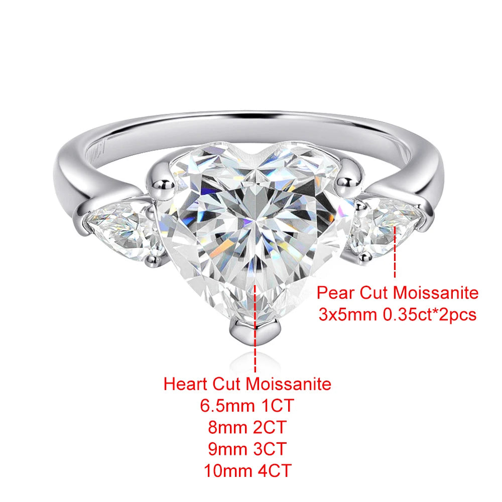 Heart Cut Moissanite Engagement Ring 1-4CT Three Stone Diamond Women's Wedding Band S925 Silver Prong Setting Classic White Gold Vanaski