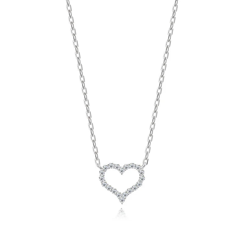 Heart-shaped necklace with diamonds on a white background