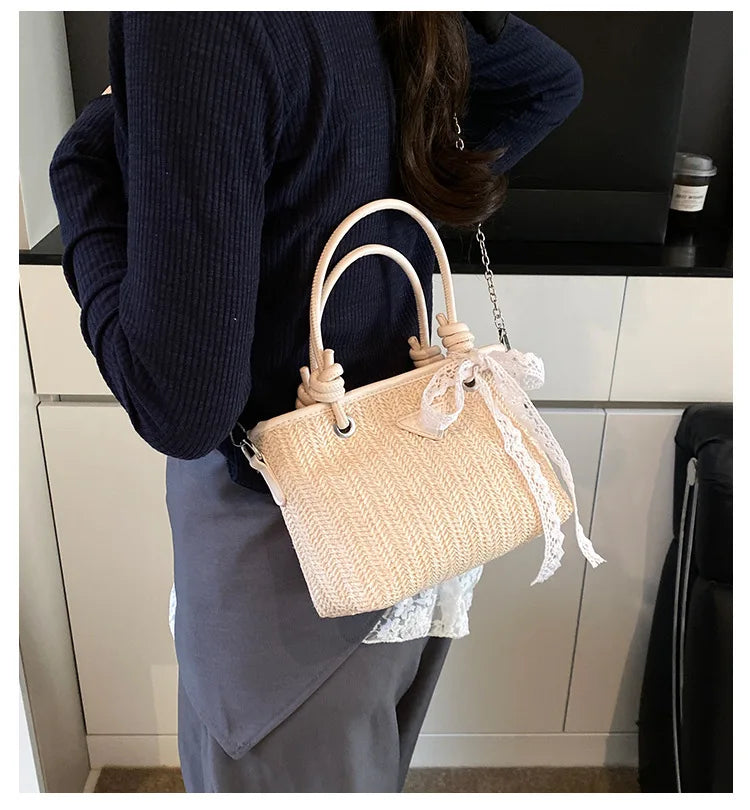 2025 New Women's Luxury Woven Tote - Perfect for Beach & Weekend, Trendy Crossbody & Handheld Purse