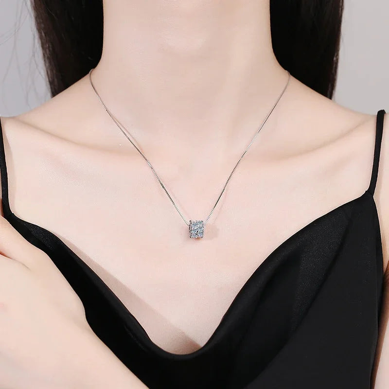 NeeTim Full Moissanite Diamond Necklace For Woman Pendant 925 Sterling Silver Necklace For Women Chain Party Bridal Fine Jewelry