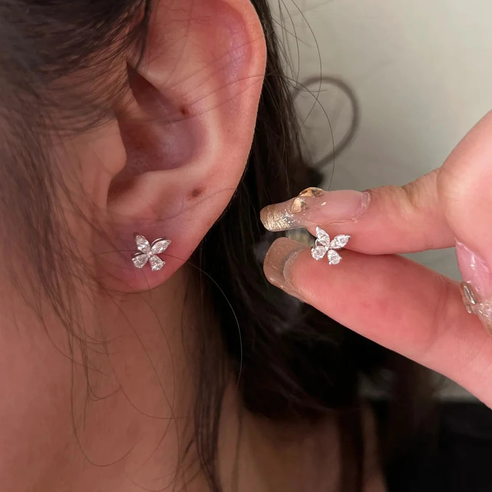 Butterfly Moissanite Stud Earrings for Women  925 Sterling Silver 0.3CT Pear/Marquise Cut Diamond Ear Studs with GRA Certificate