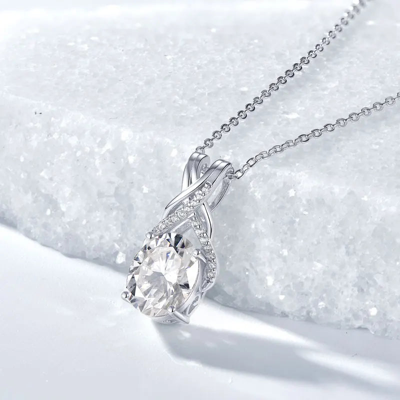 3CT Oval Cut Moissanite Pendant Necklace for Women S925 Sterling Silver Chain Certified Wedding Fine Jewelry Gift Vanaski