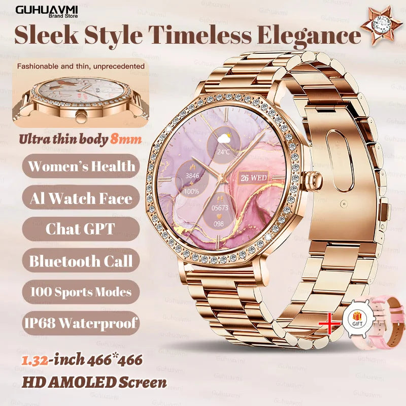 Luxury Women's Smartwatches Diamond Dial Fashion Smart Watch Heart Rate Monitor Sleep Tracking IP67 Waterproof For Android & IOS Vanaski