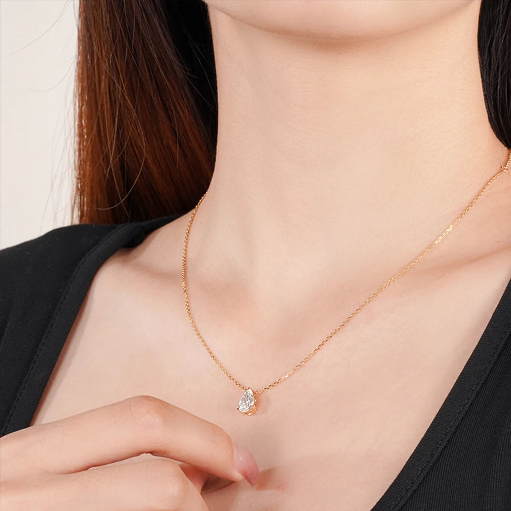 D Color Pear Cut Moissanite Pendant Necklace 1-4CT Women's S925 Silver Plated 18K Gold Waterdrop Shape Fine Jewelry Gift