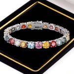 Multicolored gemstone bracelet on a black velvet display box
