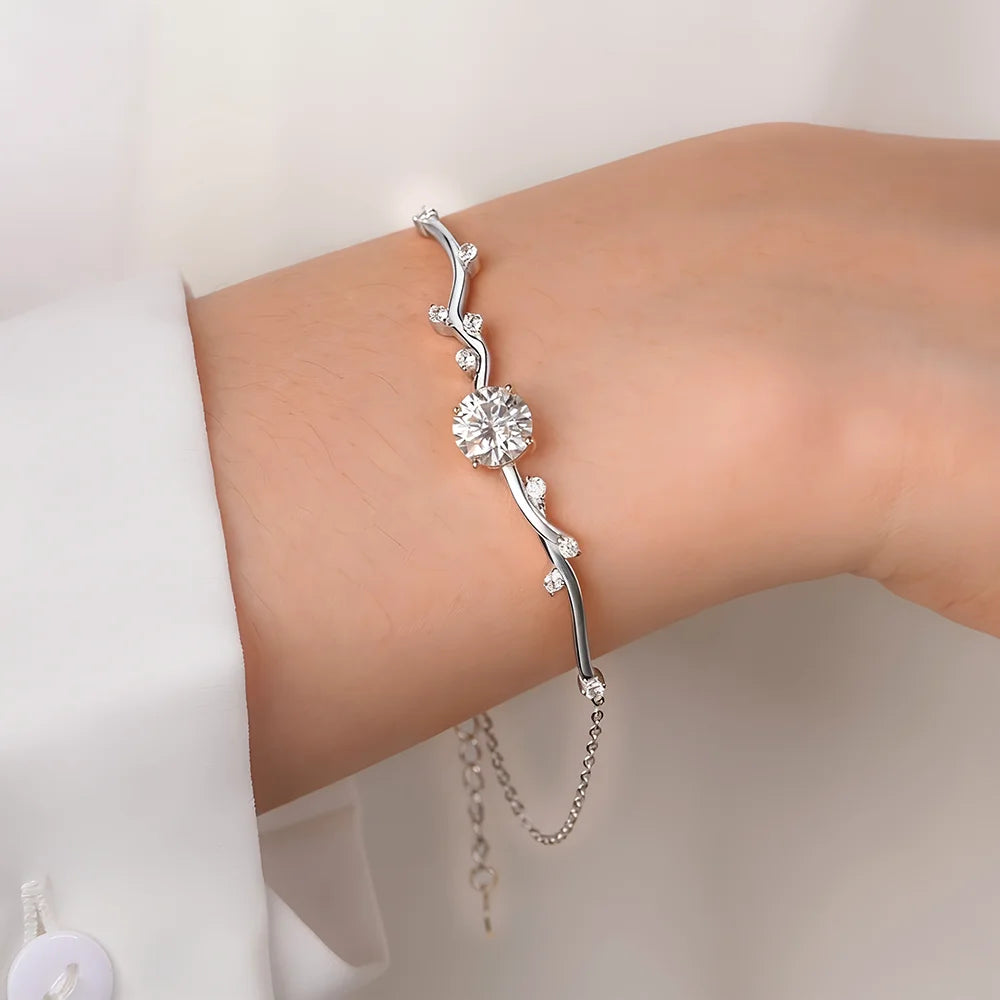 COSYA 2CT 8MM Moissanite Diamond Flower Bracelet 925 Silver Plated 18K Gold Bangle Sparkling Wedding Jewelry Gift for Women Vanaski