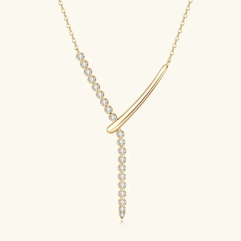 Round Moissanite Y-Shaped Pendant Necklace 925 Sterling Silver for Women