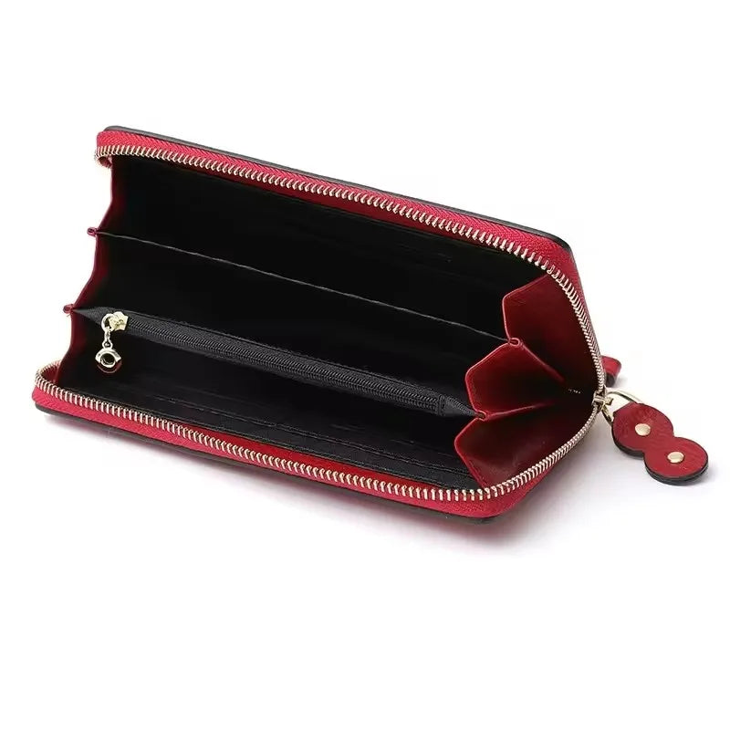 Large Genuine Leather Wallet Woman 2025 New Real Cow Leather Purse Bag RFID Card Holder Clutch Hand Bag
