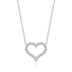 Heart-shaped diamond necklace on a white background