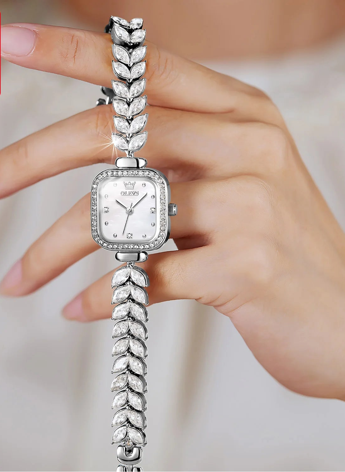 OLEVS 9987 Women's Watch Square Dial Waterproof Quartz Watch For Women Luxury Original Elegant Ladies Wristwatch Steel Strap Vanaski