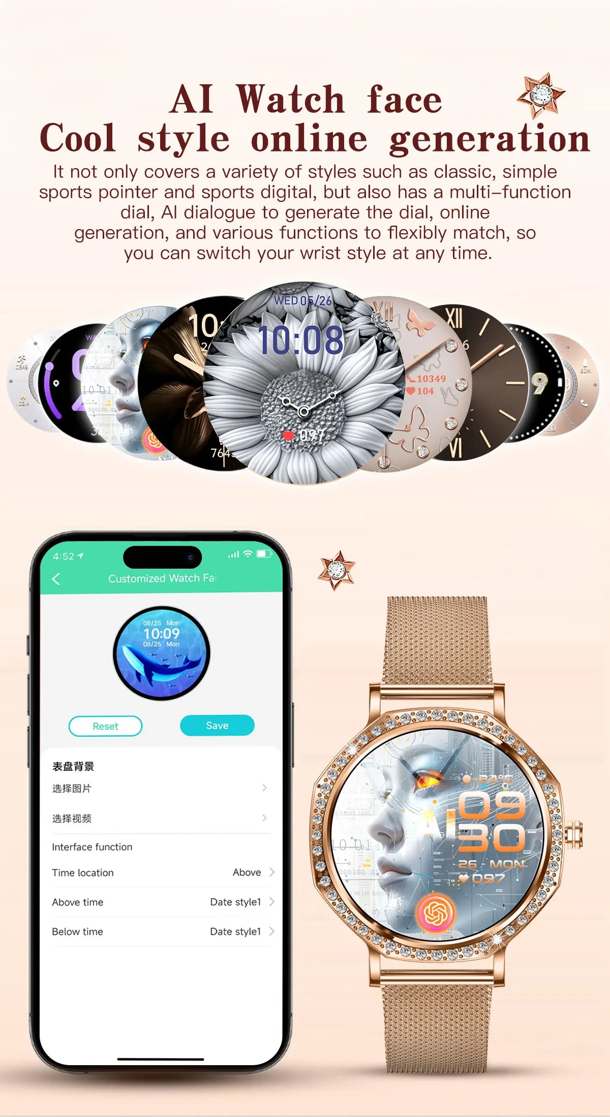 Luxury Women's Smartwatches Diamond Dial Fashion Smart Watch Heart Rate Monitor Sleep Tracking IP67 Waterproof For Android & IOS Vanaski