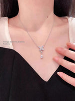 Elegant Pure Silver Waterdrop Diamond Pendant Necklace for Women Butterfly Knot Clavicle Chain Fresh Sweet Korean Style Vanaski