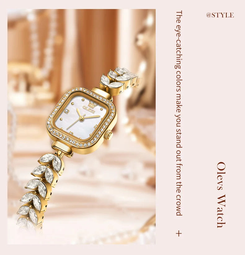 OLEVS 9987 Women's Watch Square Dial Waterproof Quartz Watch For Women Luxury Original Elegant Ladies Wristwatch Steel Strap Vanaski