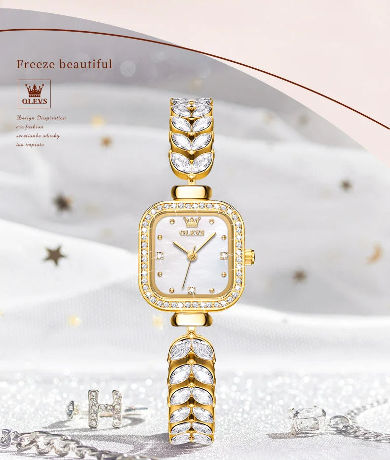 OLEVS 9987 Women's Watch Square Dial Waterproof Quartz Watch For Women Luxury Original Elegant Ladies Wristwatch Steel Strap Vanaski