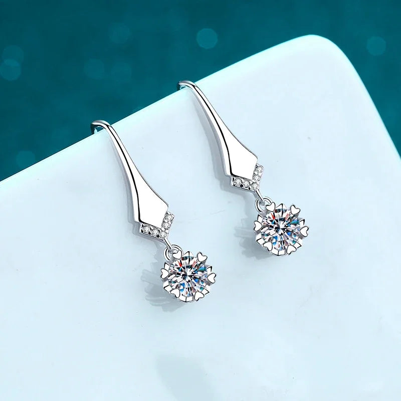 NeeTim 1ct 0.5ct D Color Moissanite Drop Earrings For Women S925 Silver Lab Diamond Engagement Wedding Party Snowflake Earring