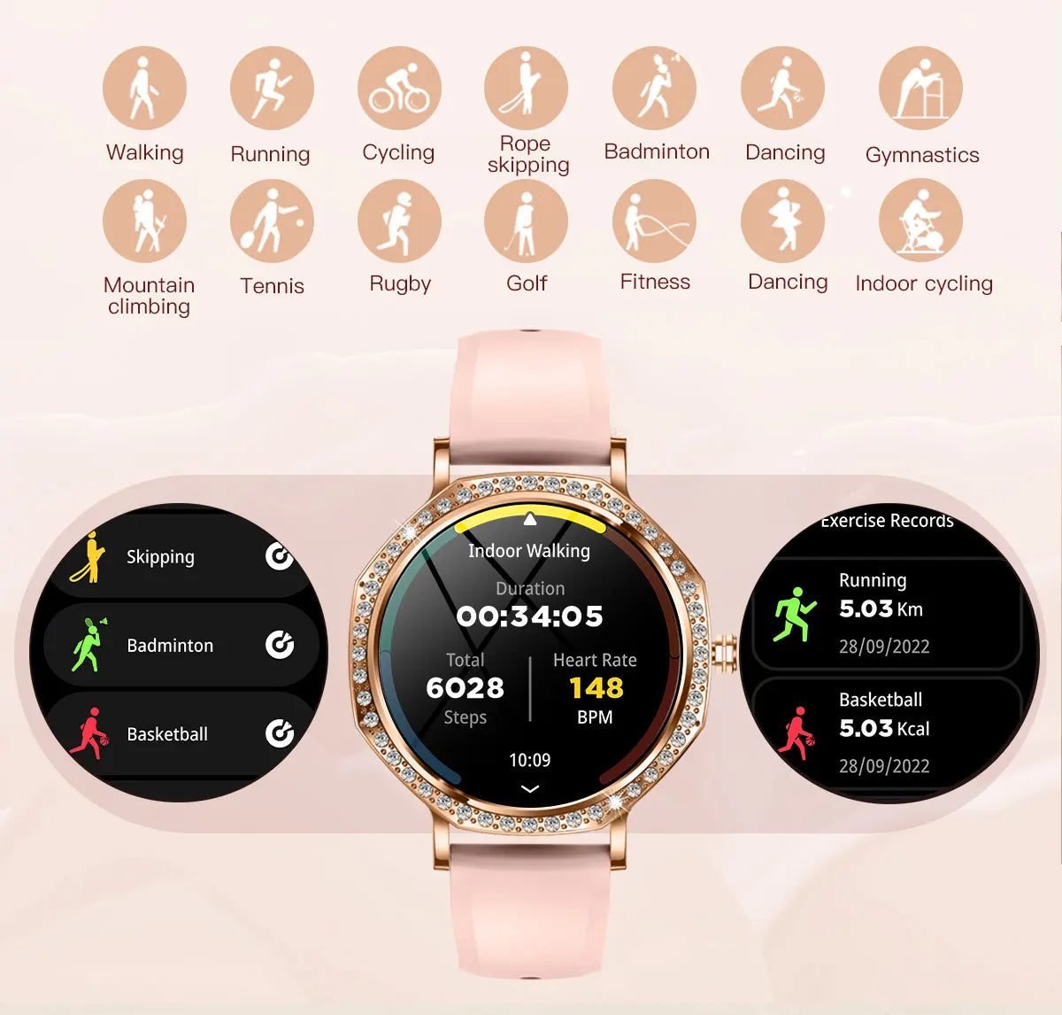 Luxury Women's Smartwatches Diamond Dial Fashion Smart Watch Heart Rate Monitor Sleep Tracking IP67 Waterproof For Android & IOS Vanaski